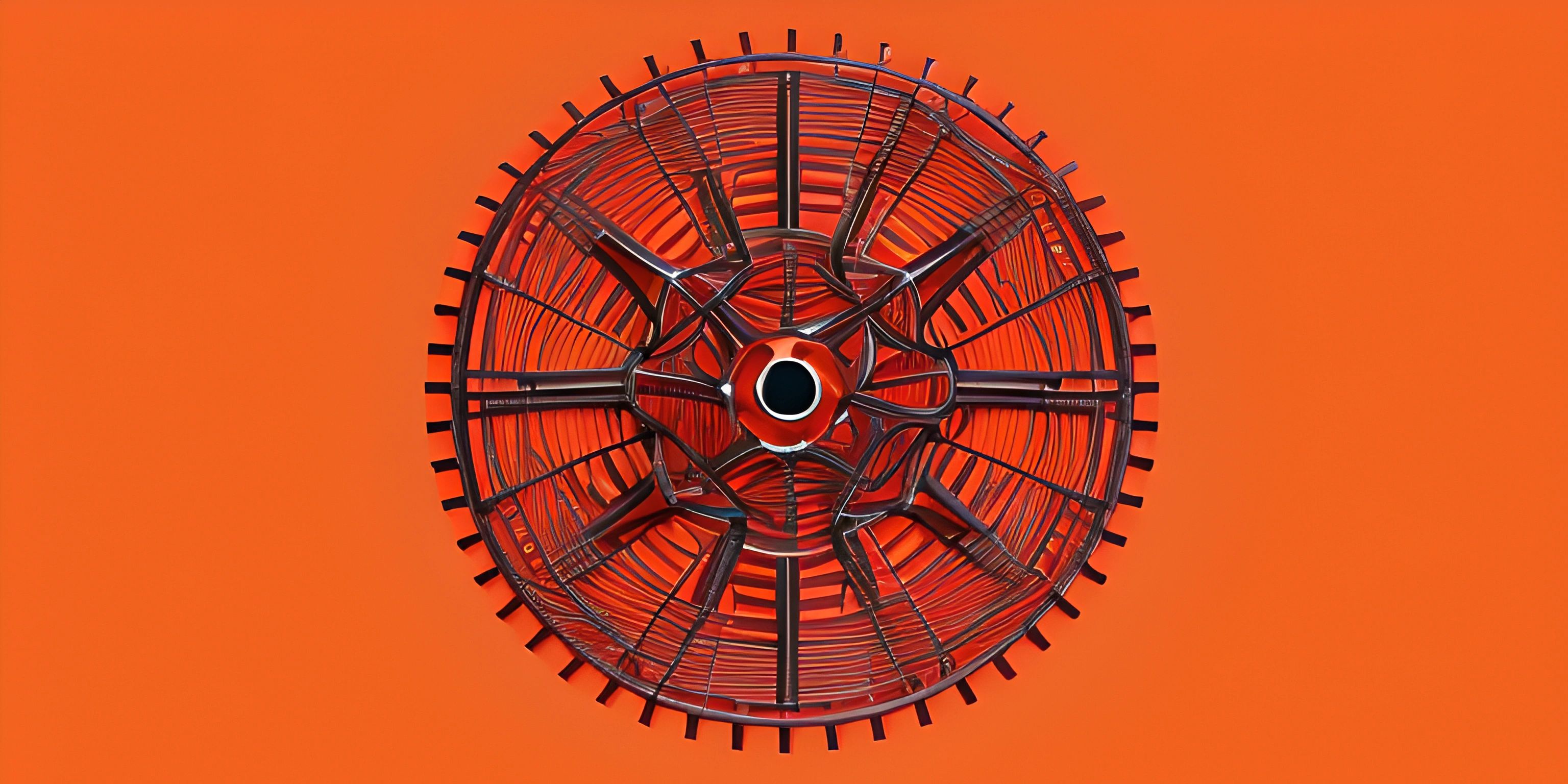 the large red object has been placed on an orange background with circles and bars around it