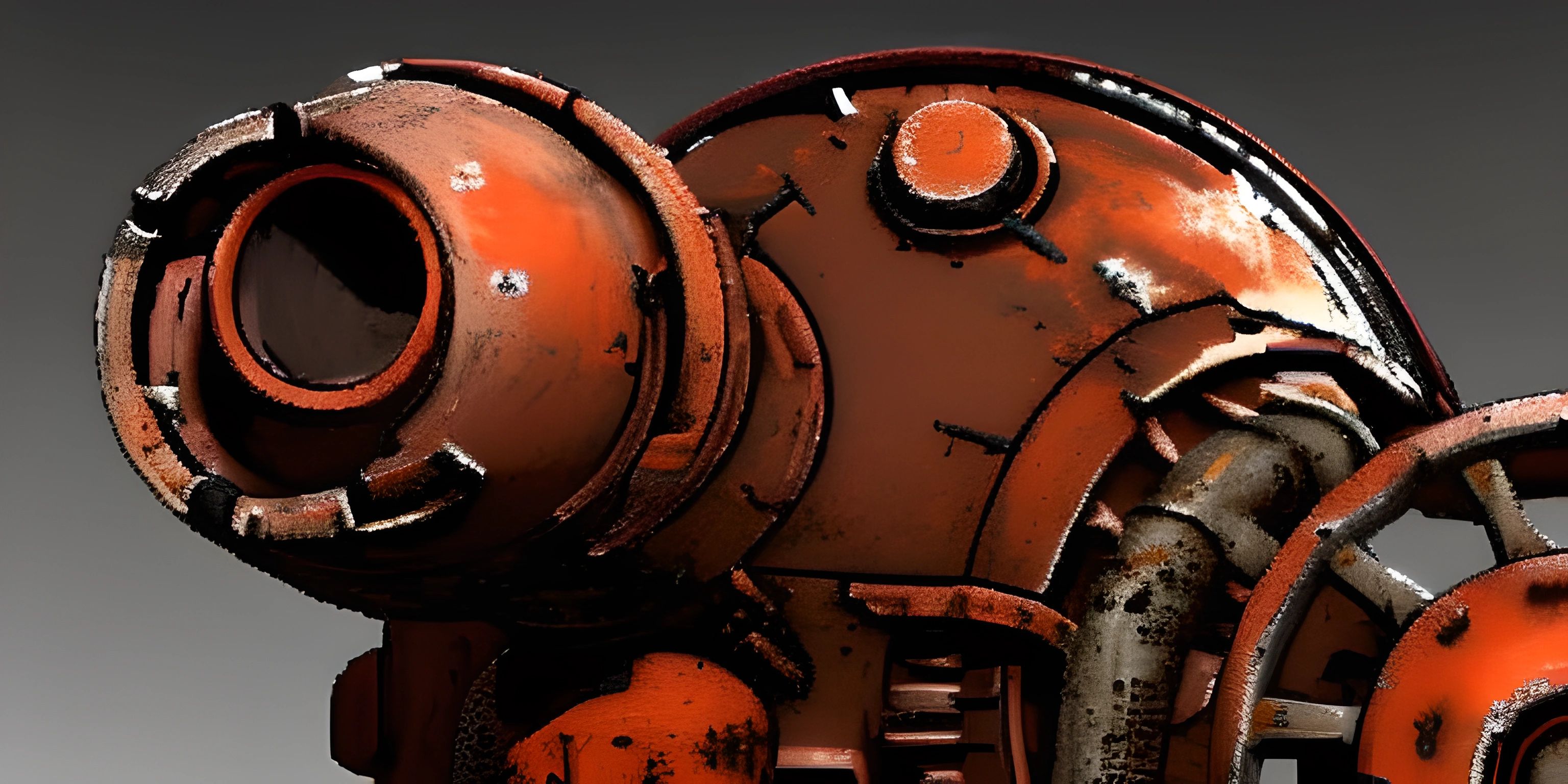 a close up of a red metal object on a white surface, with the side view of a gas can be seen