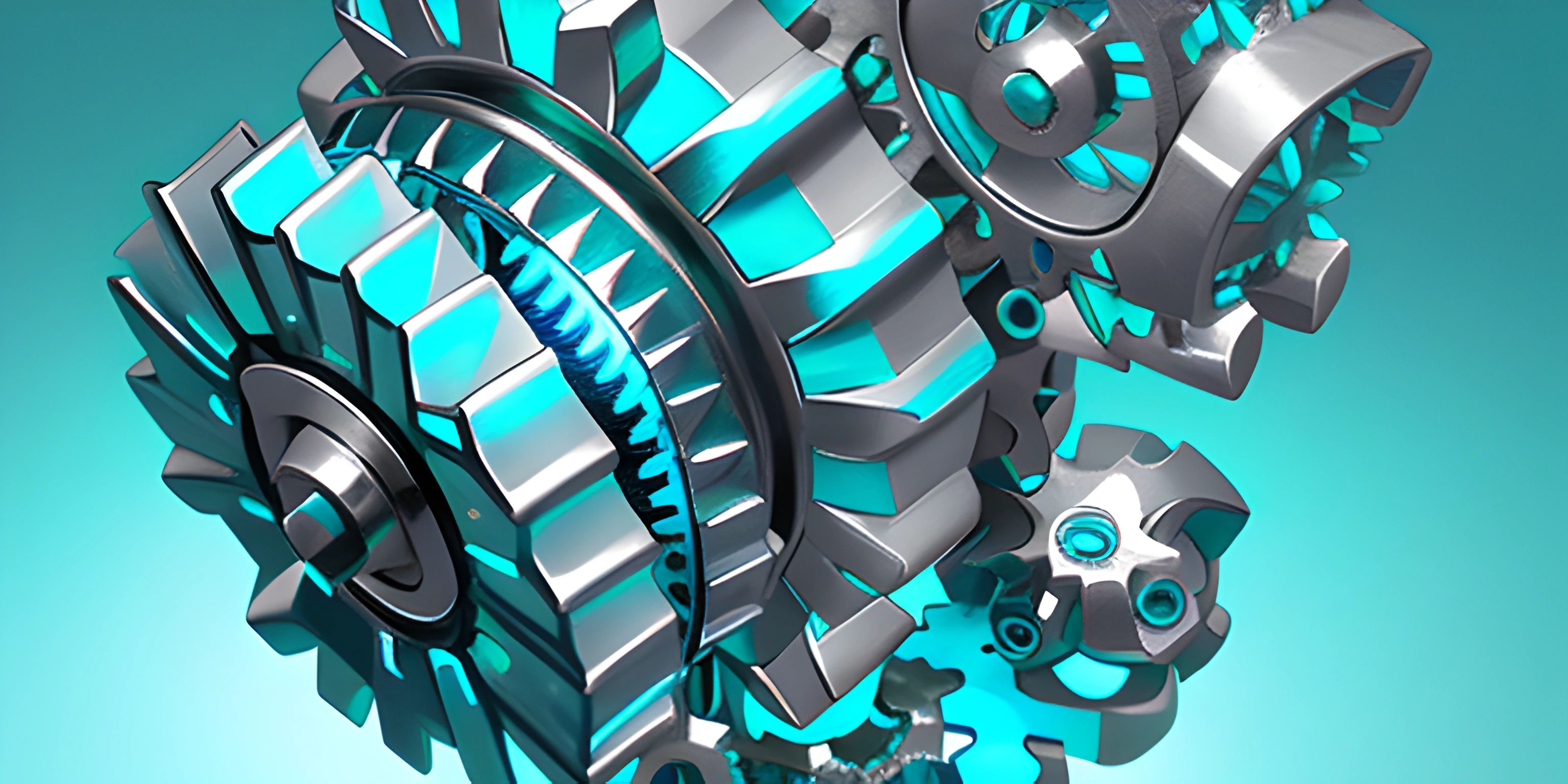 some gears and wheels that are all very shiny and metallicy metal elements and 3d images