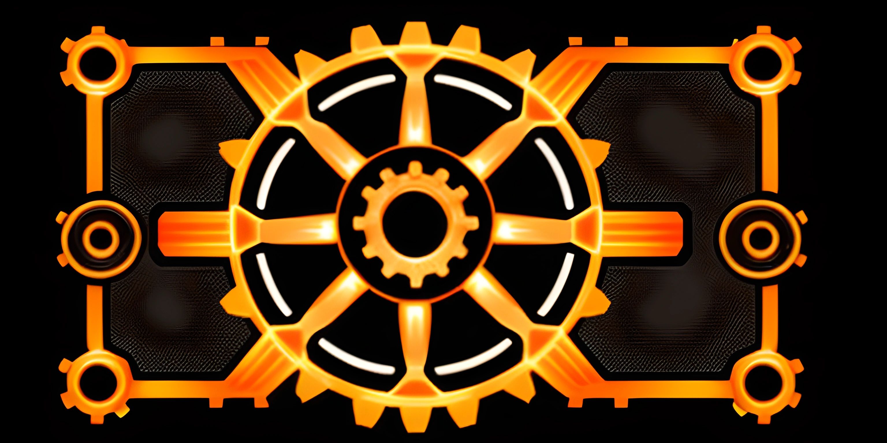 the image is a symbol of gears and gear wheels on black fabric, with light shines