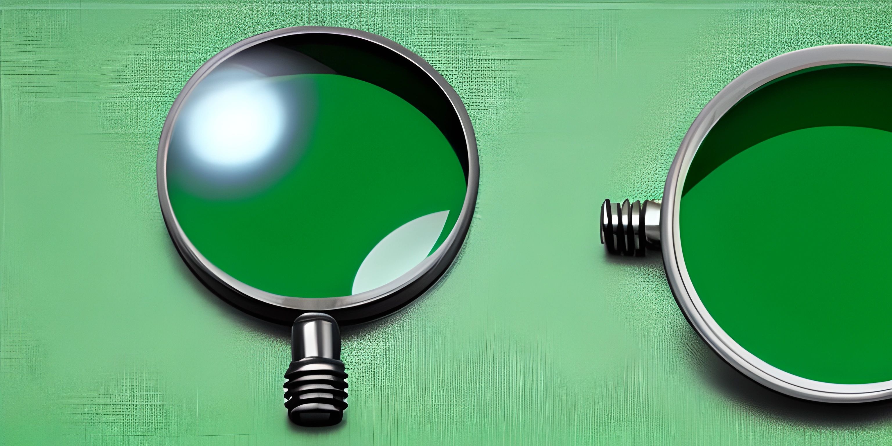 a magnifying lens is displayed next to a mirror of green colored paint on green paper