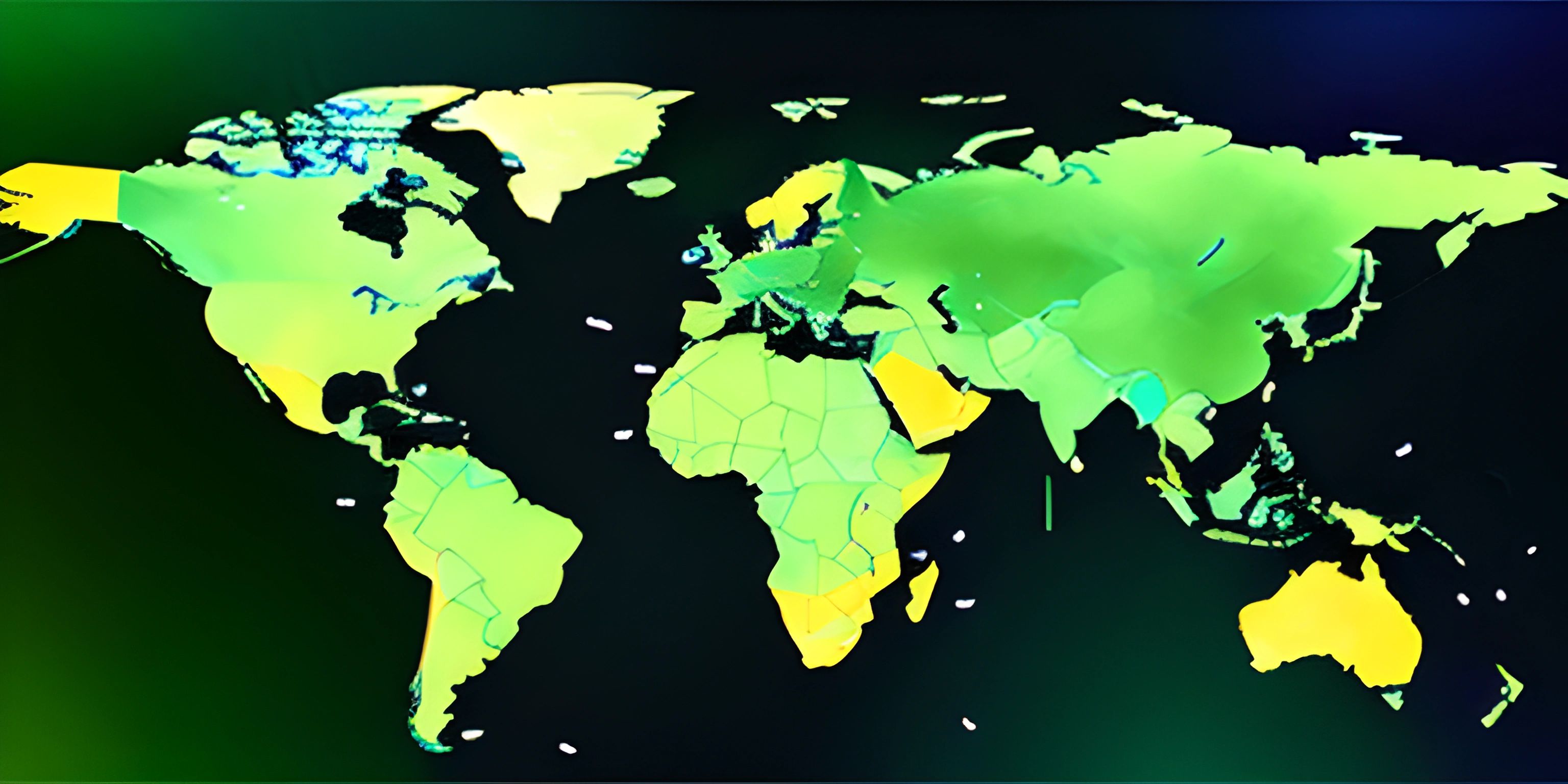 a large detailed world map in a dark background with different colors of earth's surface