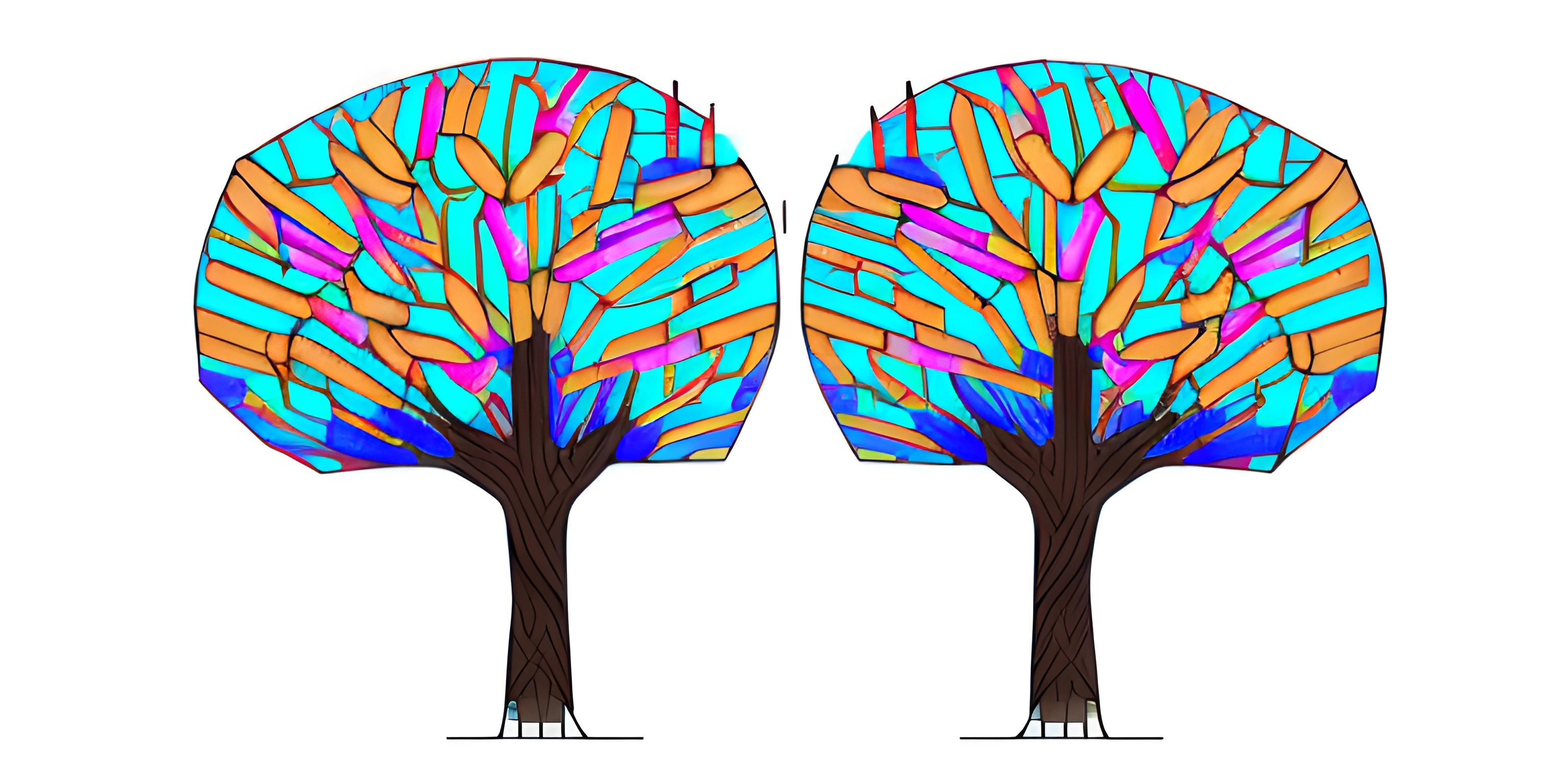 two colorful trees against a white background, representing colors that represent various feelings of the area
