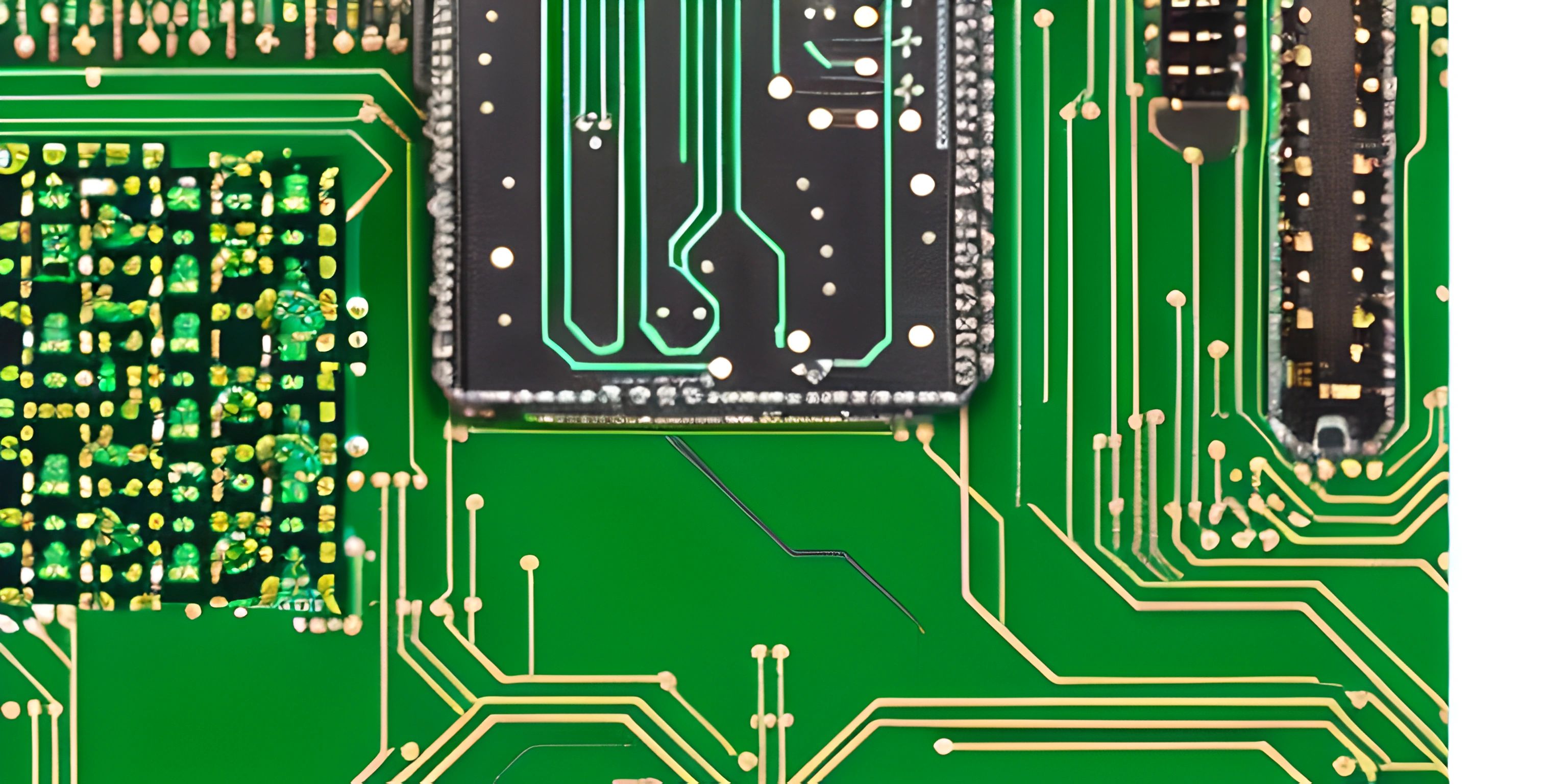 a close up of electronic components in a piece of printed circuit board that is green and yellow
