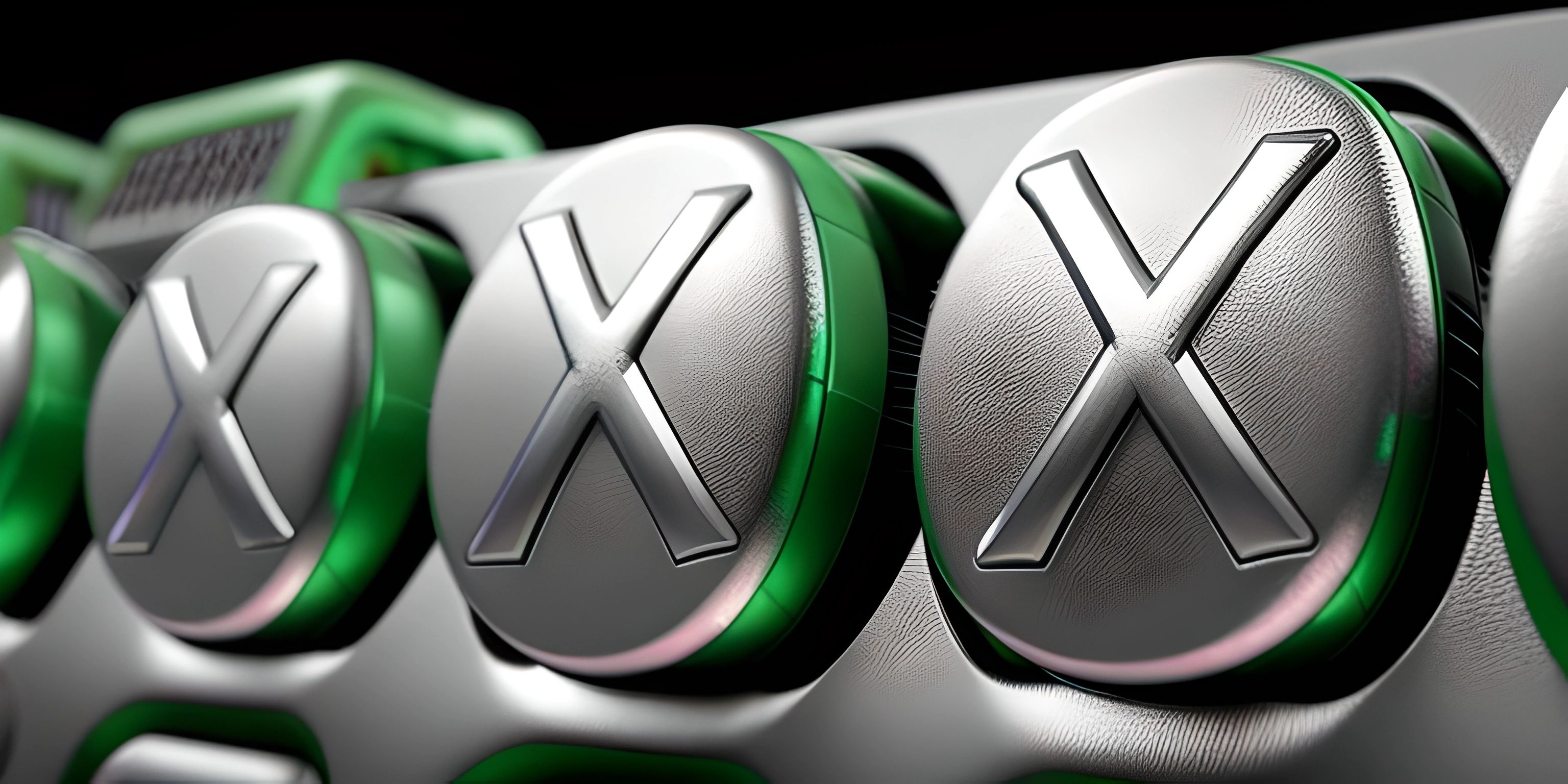 an image of xbox remote buttons closeup in action in front of black background with green illumination