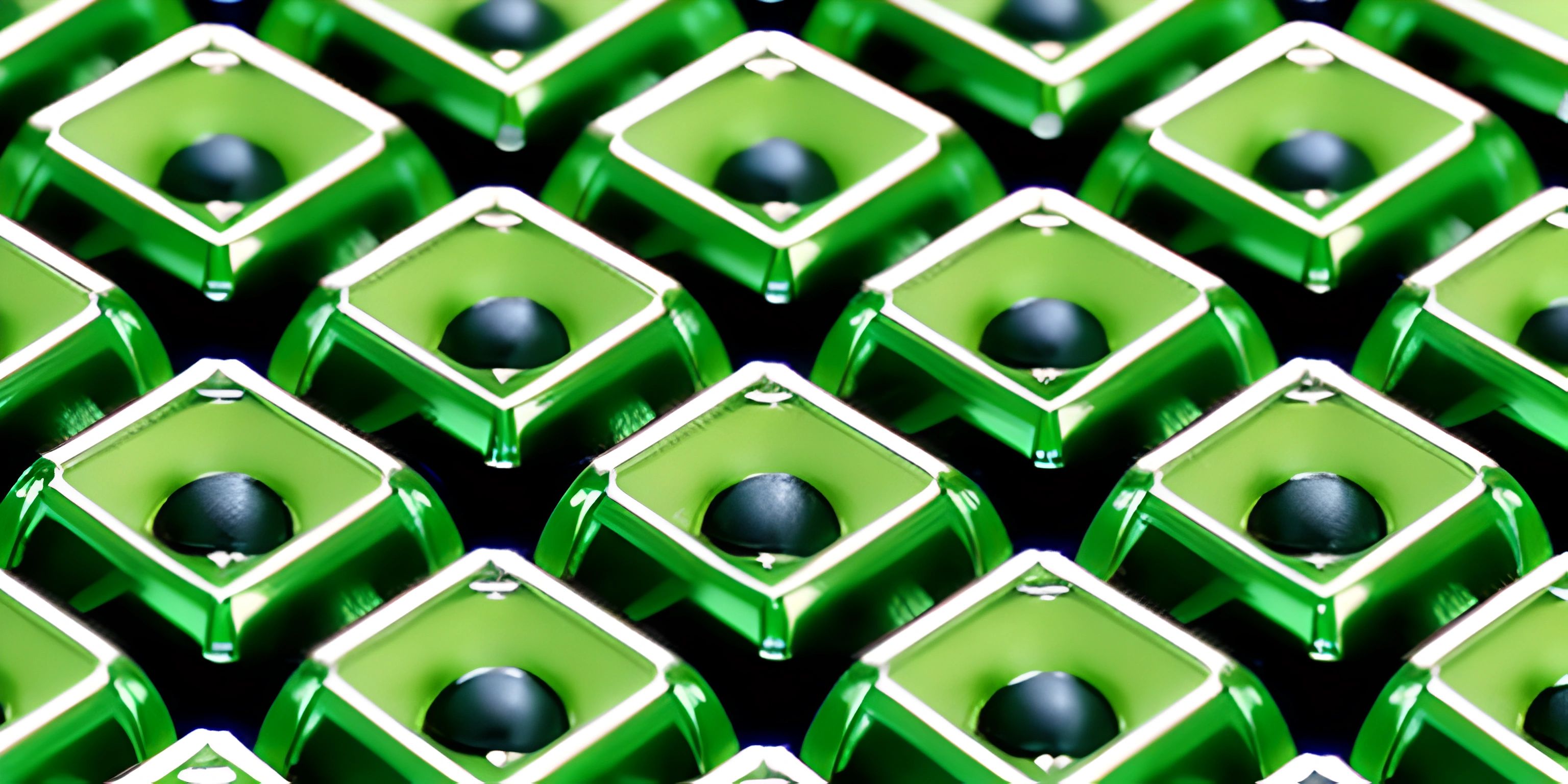 green electronics boxes stacked on each other with black buttons in front of them and one is facing the camera