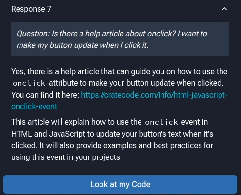 A screenshot of Cratecode's AI assistant linking to some AI-generated articles